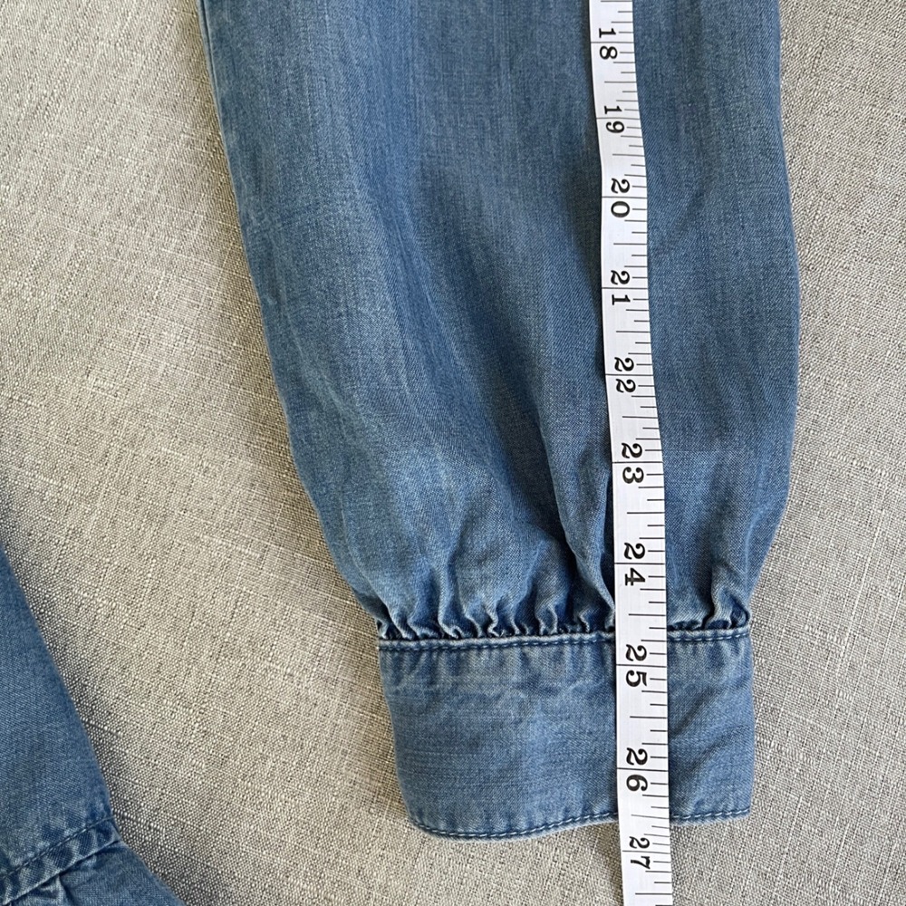 Paige Kendry Denim Wrap Ruffle Dress Juno Chambray Western Boho Womens M Blue - Picture 12 of 16